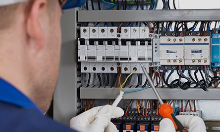 technician-checking-fusebox Technician Checking Fusebox